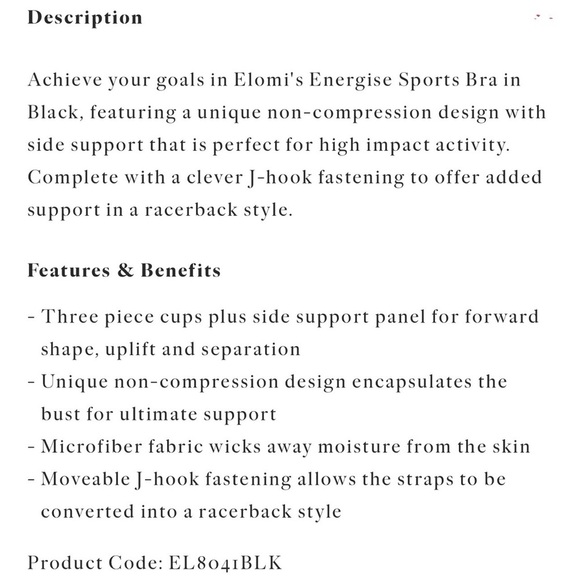 NWT Elomi Energise Black Seamless J Hook Underwire Full Coverage Sports Bra - Picture 4 of 9